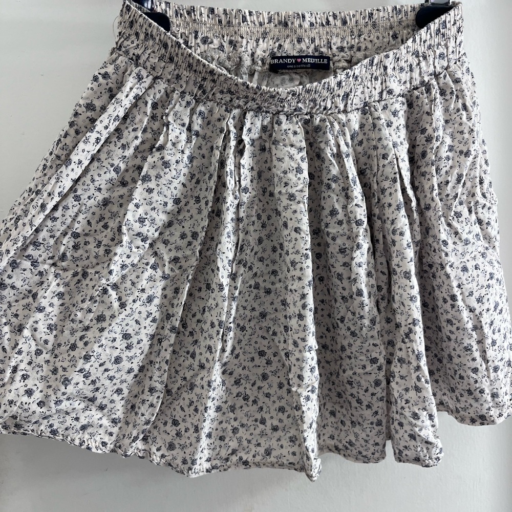 Brandy Melville Floral Skirt - Cream and Blue